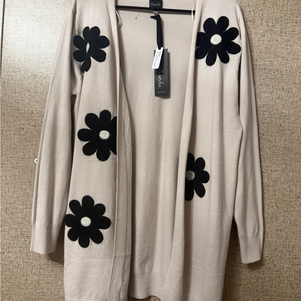 Cream Sweater with Black Floral Design